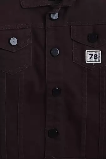 Brown denim printed jacket with t-shirt