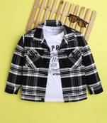 Black cotton plaid shacket with printed tshirt