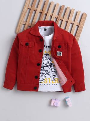 Rust orange denim printed jacket with t-shirt 1