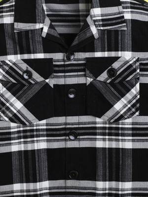 Black cotton plaid shacket with printed tshirt 4