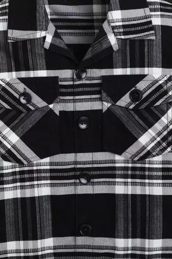 Black cotton plaid shacket with printed tshirt