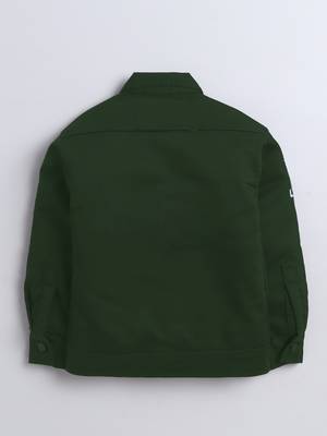 Bottle green denim printed jacket with t-shirt 2