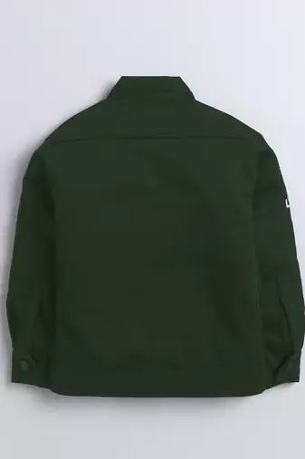 Bottle green denim printed jacket with t-shirt