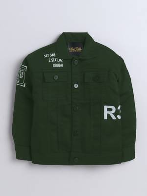 Bottle green denim printed jacket with t-shirt 3
