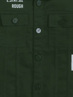 Bottle green denim printed jacket with t-shirt 4