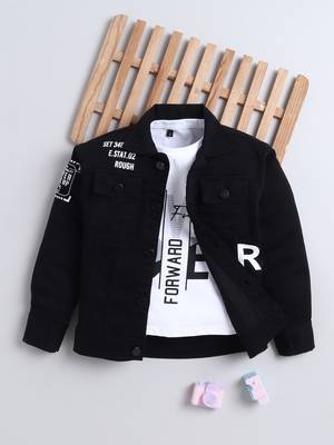 Black denim printed jacket with t-shirt 1