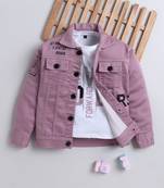Onion pink denim printed jacket with t-shirt