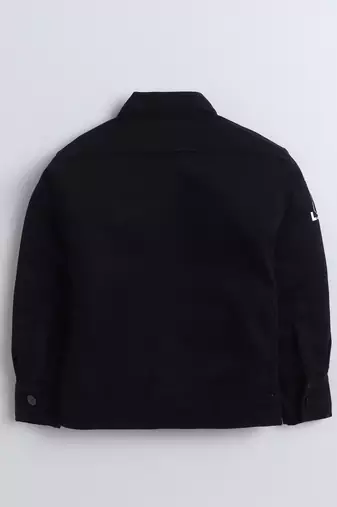 Black denim printed jacket with t-shirt