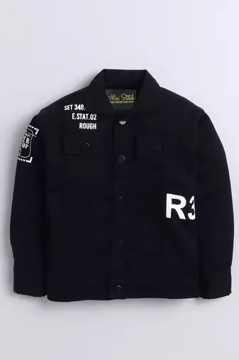 Black denim printed jacket with t-shirt