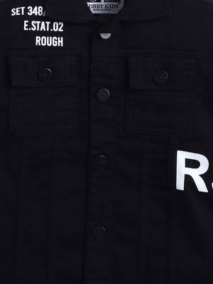Black denim printed jacket with t-shirt 4