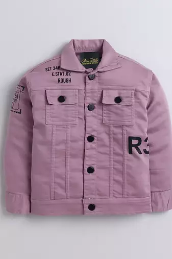 Onion pink denim printed jacket with t-shirt