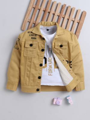 Mustard denim printed jacket with t-shirt 1
