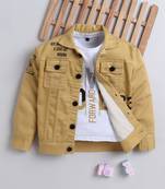 Mustard denim printed jacket with t-shirt