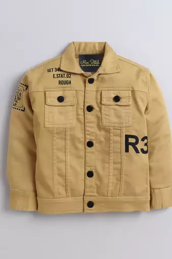 Mustard denim printed jacket with t-shirt