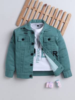 Mint green denim printed jacket with t-shirt 1