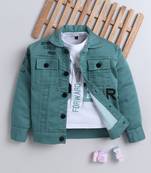 Mint green denim printed jacket with t-shirt