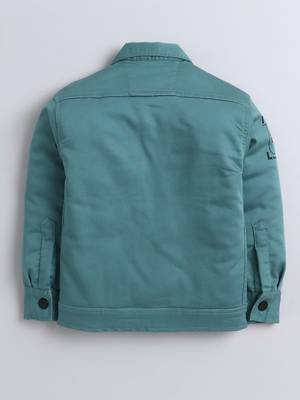 Mint green denim printed jacket with t-shirt 2