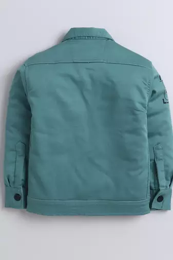 Mint green denim printed jacket with t-shirt