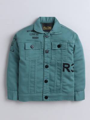Mint green denim printed jacket with t-shirt 3