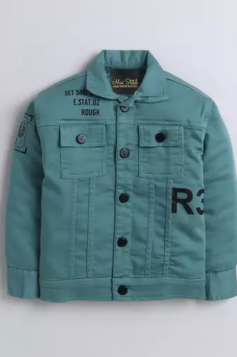 Mint green denim printed jacket with t-shirt