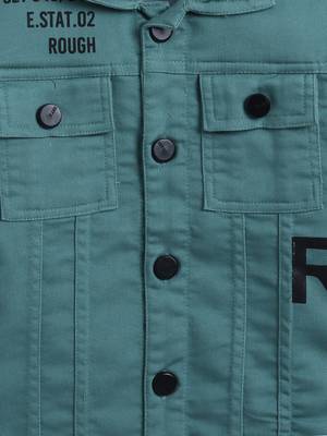 Mint green denim printed jacket with t-shirt 4