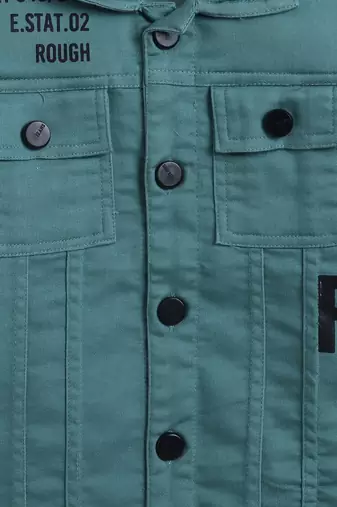 Mint green denim printed jacket with t-shirt