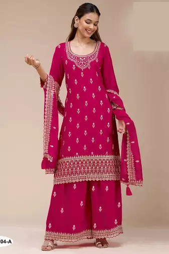 Pink georgette semi stitched wedding suits