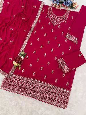 Pink georgette Embroidered Salwar suit-Full Stitched Free size 2