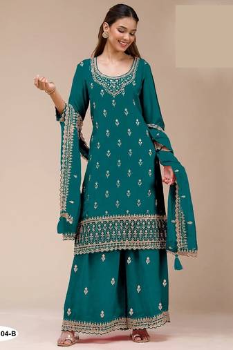 Teal georgette semi stitched wedding suits