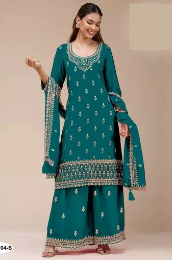 Teal georgette semi stitched wedding suits