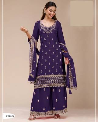 Purple georgette Embroidered Salwar suit-Full Stitched Free size 1