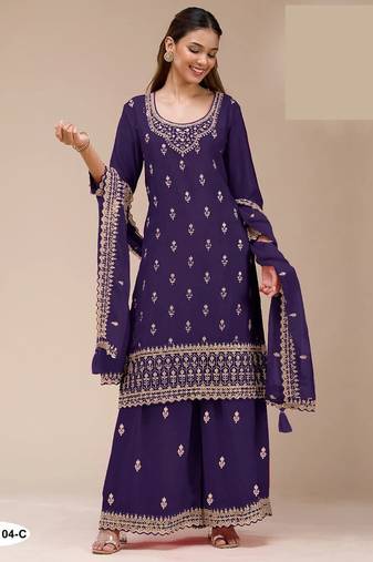 Purple georgette semi stitched wedding suits