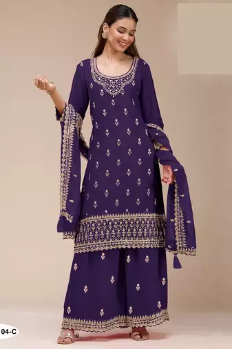 Purple georgette semi stitched wedding suits
