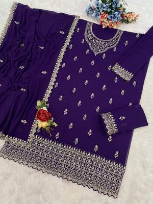 Purple georgette Embroidered Salwar suit-Full Stitched Free size 2