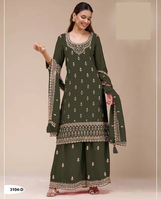 Green georgette Embroidered Salwar suit-Full Stitched Free size 1