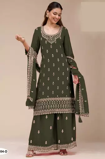 Green georgette semi stitched wedding suits