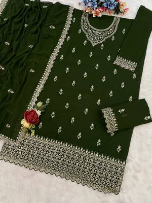 Green georgette Embroidered Salwar suit-Full Stitched Free size 2