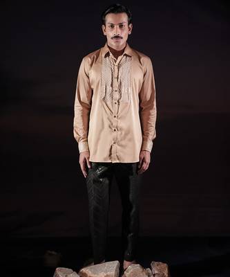 Beige plain cotton shirt 1