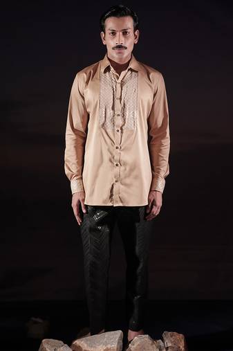 Beige plain cotton shirt