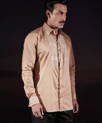 Beige plain cotton shirt 2