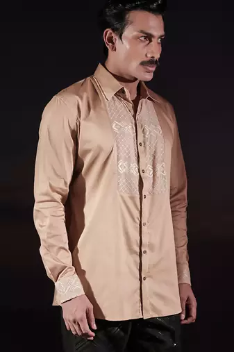 Beige plain cotton shirt