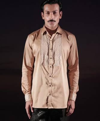 Beige plain cotton shirt 4
