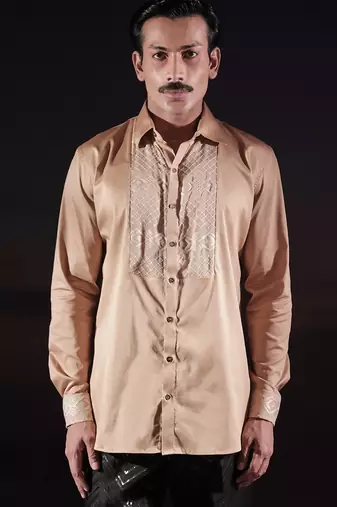 Beige plain cotton shirt