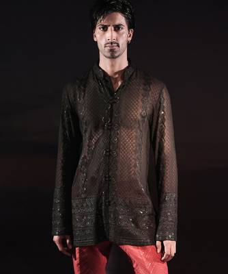Black embroidered georgette kurta 1