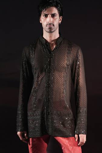 Black embroidered georgette kurta
