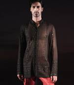 Black embroidered georgette kurta