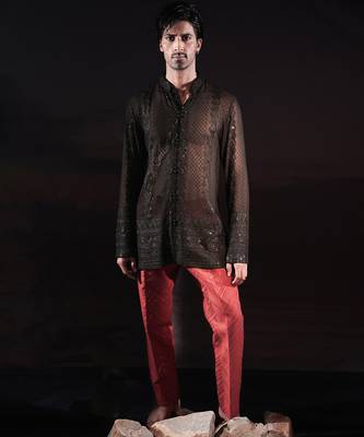 Black embroidered georgette kurta 2