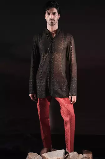Black embroidered georgette kurta