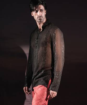 Black embroidered georgette kurta 3