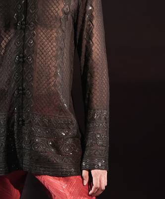 Black embroidered georgette kurta 4